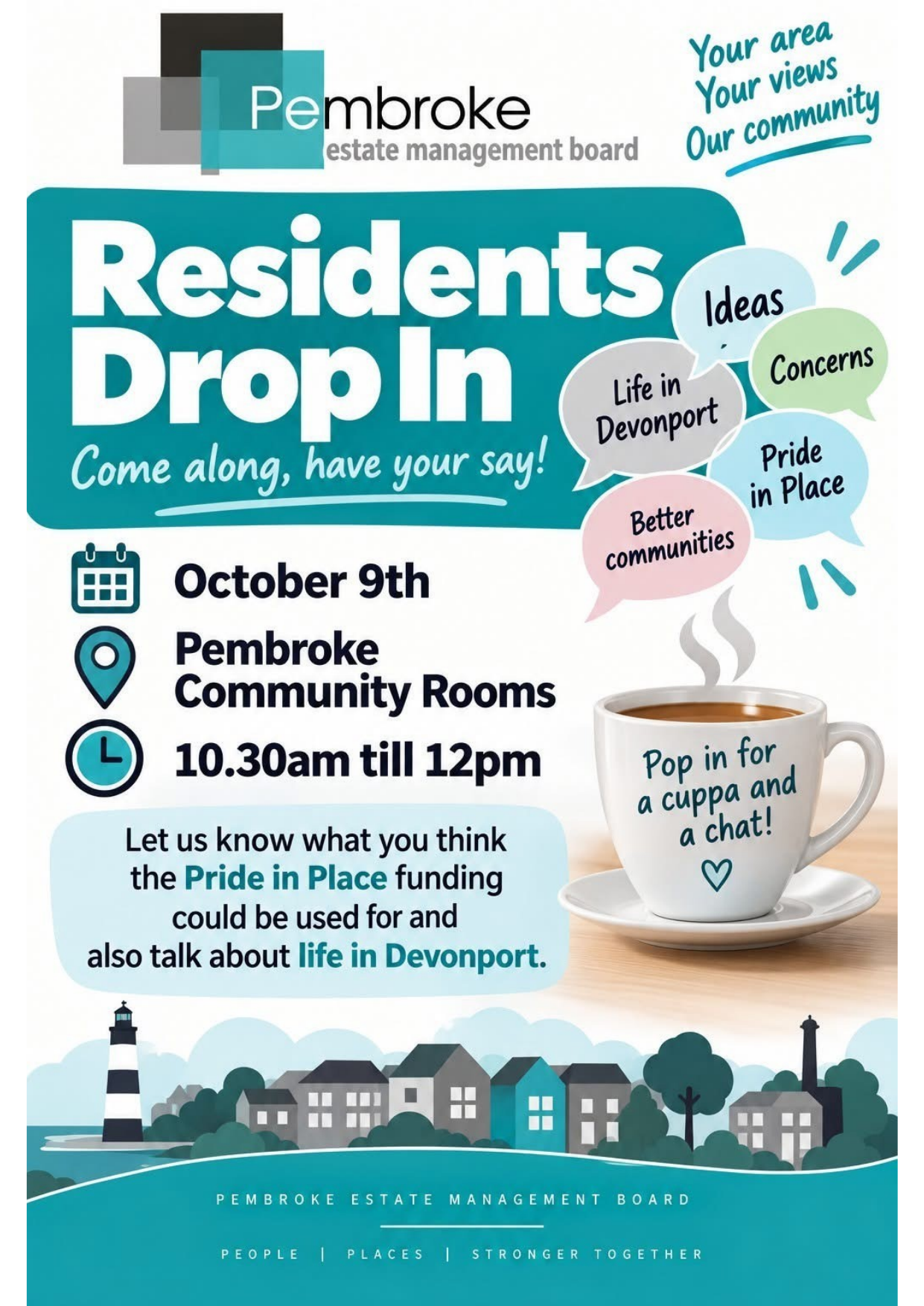 Residents Drop In poster for 9 October at Pembroke Community Rooms